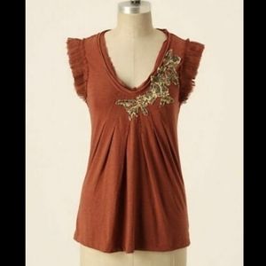 C.KEER beaded embroidered v-neck tunic XS anthropologie raw elements tank top